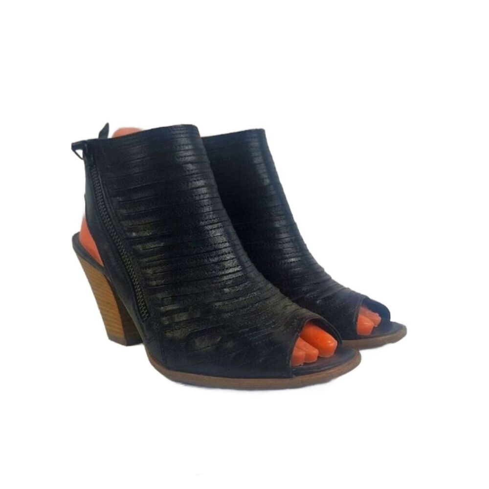 Paul Green Cayanne‎ Peep Toe Black Leather Women's Ankle Boots
